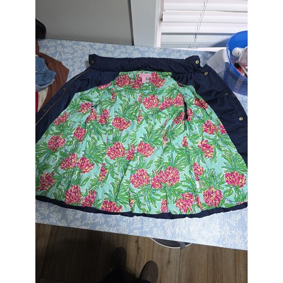 Lilly Pulitzer Vest Women’s Small Blue Down Puffer Full Zip Floral Lining - Picture 4 of 10